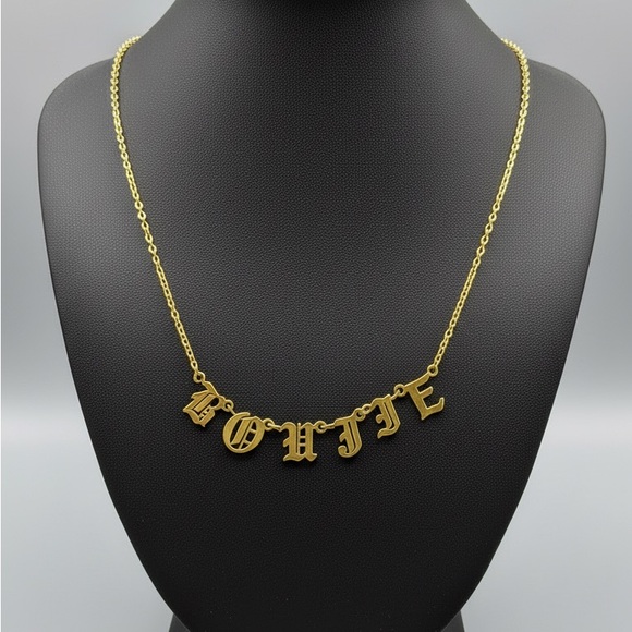 ✨ BOUJIE ✨ Gold Old English Letter Statement Necklace | Gothic Y2K Style - Picture 3 of 3